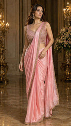 Fancy Fabric Designer Embroidered Saree with Ready Blouse