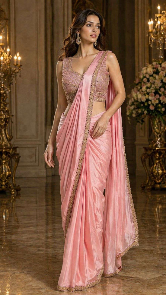 Fancy Fabric Designer Embroidered Saree with Ready Blouse