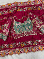 Rangoli Silk Embroidered Saree with Mirror Work & Stitched Banglory Silk Blouse
