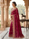 Rangoli Silk Embroidered Saree with Mirror Work & Stitched Banglory Silk Blouse