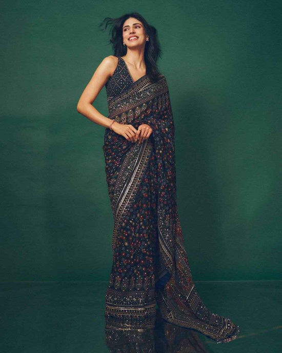 Pure Georgette Printed Saree with Sequins & Diamond Work