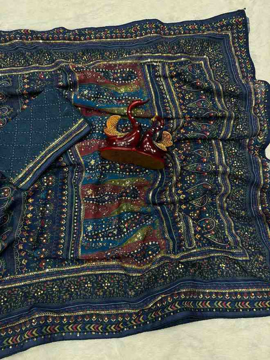 Pure Georgette Printed Saree with Sequins & Diamond Work