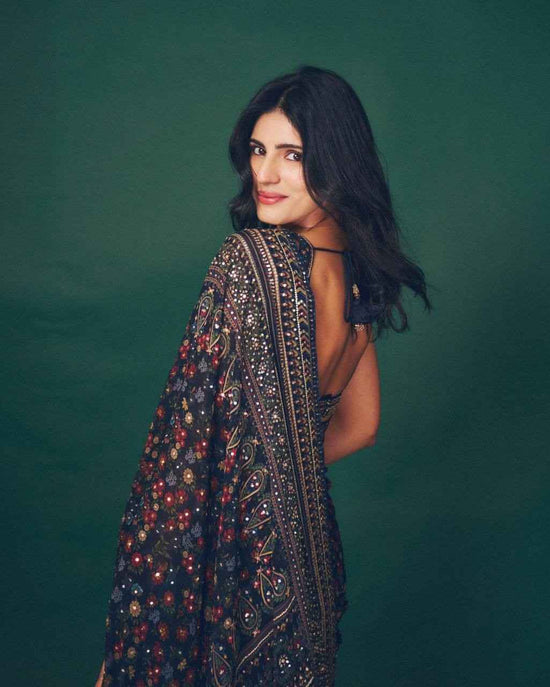 Pure Georgette Printed Saree with Sequins & Diamond Work