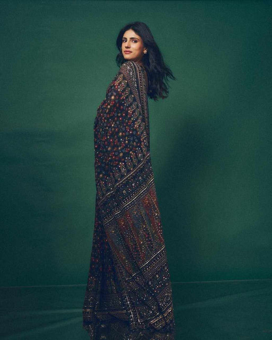 Pure Georgette Printed Saree with Sequins & Diamond Work