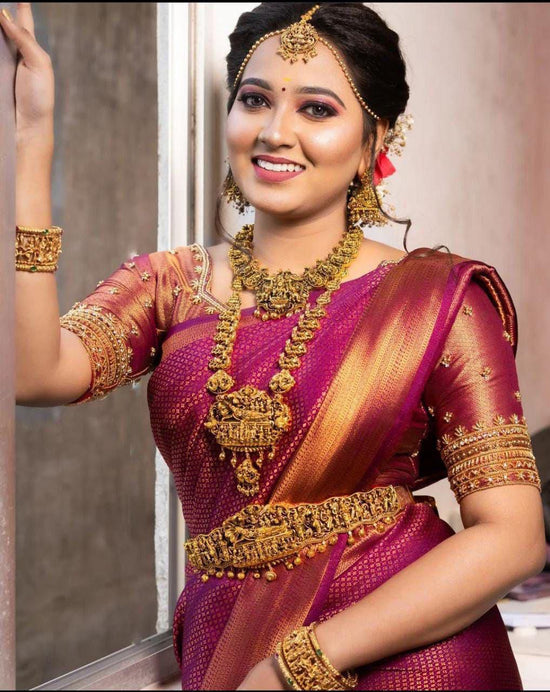 Soft Lichi Silk Jacquard Saree with Contrast Brocade Blouse Piece