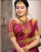 Soft Lichi Silk Jacquard Saree with Contrast Brocade Blouse Piece