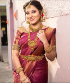 Soft Lichi Silk Jacquard Saree with Contrast Brocade Blouse Piece