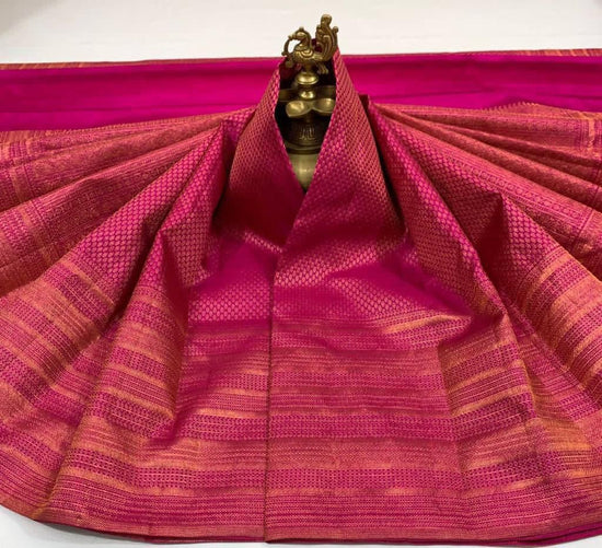 Soft Lichi Silk Jacquard Saree with Contrast Brocade Blouse Piece