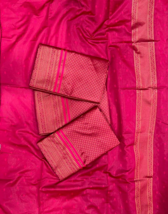 Soft Lichi Silk Jacquard Saree with Contrast Brocade Blouse Piece