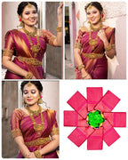 Soft Lichi Silk Jacquard Saree with Contrast Brocade Blouse Piece
