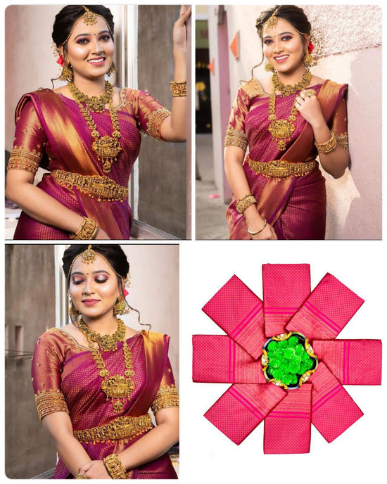 Soft Lichi Silk Jacquard Saree with Contrast Brocade Blouse Piece