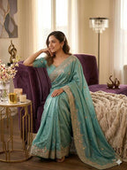 Vichitra Silk Heavy Sequins Embroidered Saree with Sequins Unstitched Blouse