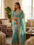Vichitra Silk Heavy Sequins Embroidered Saree with Sequins Unstitched Blouse