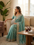 Vichitra Silk Heavy Sequins Embroidered Saree with Sequins Unstitched Blouse