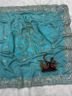 Vichitra Silk Heavy Sequins Embroidered Saree with Sequins Unstitched Blouse