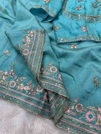 Vichitra Silk Heavy Sequins Embroidered Saree with Sequins Unstitched Blouse