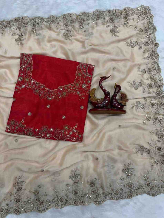 Soft Rangoli Silk Sequins Embroidered Saree with Heavy Banglori Unstitched Blouse