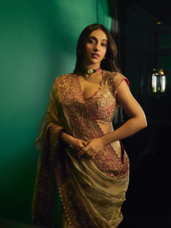 Soft Zipsy Silk Sequins & Dori Embroidered Designer Saree with Banglori Silk Blouse