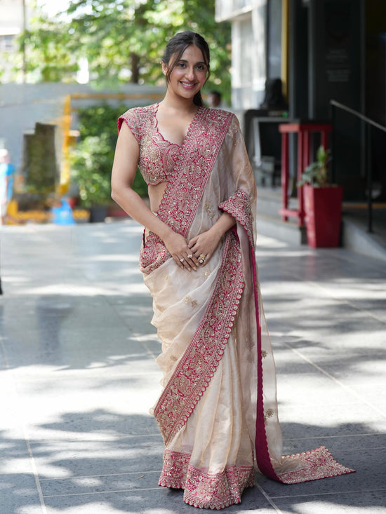 Soft Zipsy Silk Sequins & Dori Embroidered Designer Saree with Banglori Silk Blouse