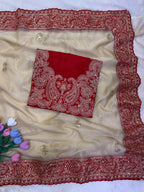 Soft Zipsy Silk Sequins & Dori Embroidered Designer Saree with Banglori Silk Blouse