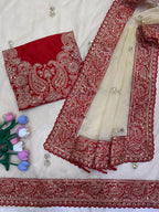 Soft Zipsy Silk Sequins & Dori Embroidered Designer Saree with Banglori Silk Blouse