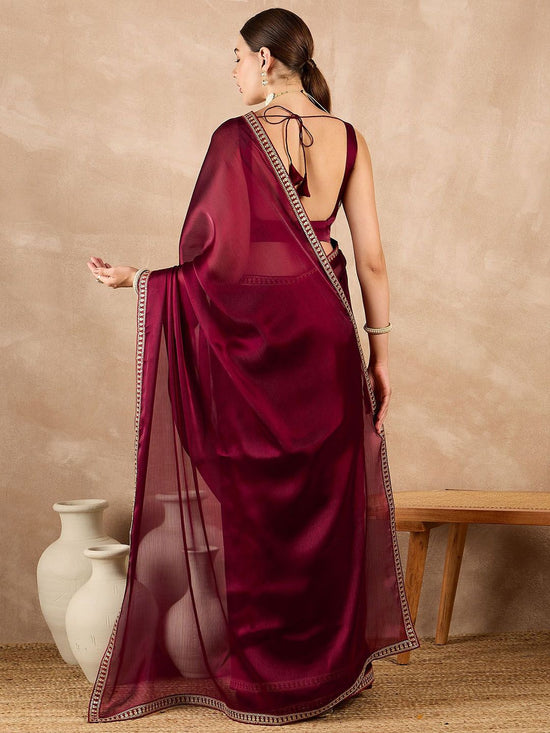 Rangoli Silk Sequins Lace Border Embroidered Saree with Blouse Piece