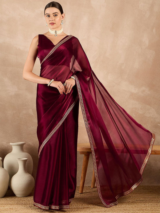 Rangoli Silk Sequins Lace Border Embroidered Saree with Blouse Piece