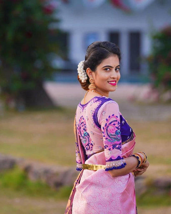 Soft Lichi Silk Jacquard Saree with Dual Blouse Set