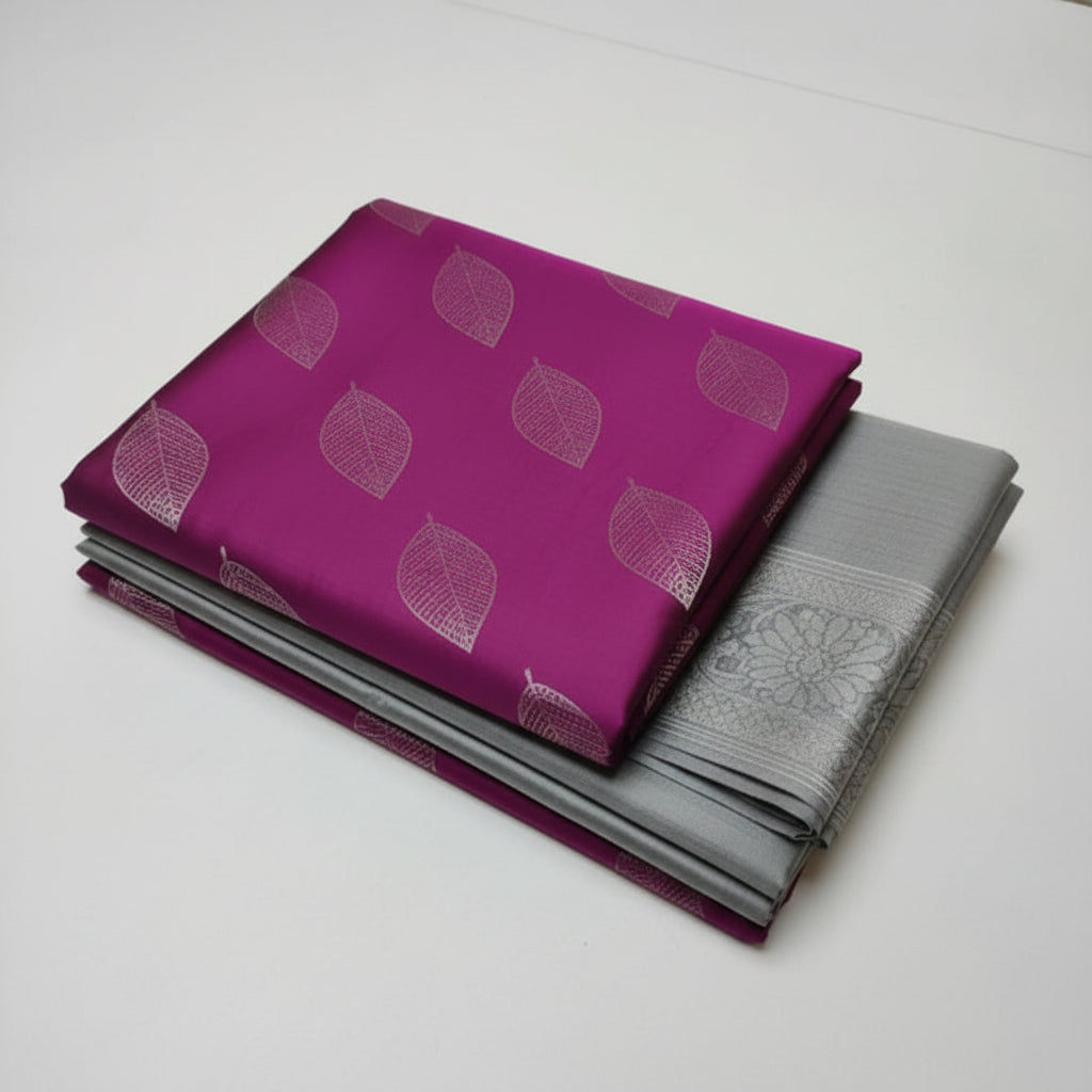Magenta Lichi Silk Jacquard Saree for Women