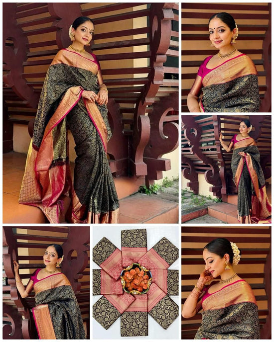 Soft Lichi Silk Embroidered Jacquard Ceremonial Saree