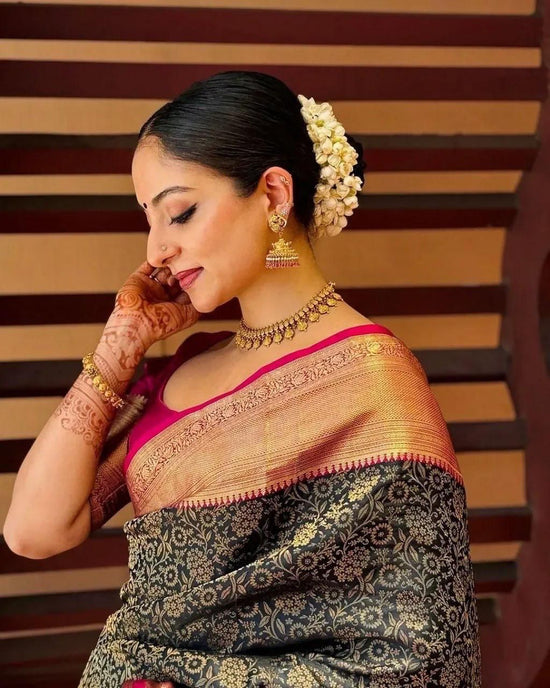 Soft Lichi Silk Embroidered Jacquard Ceremonial Saree