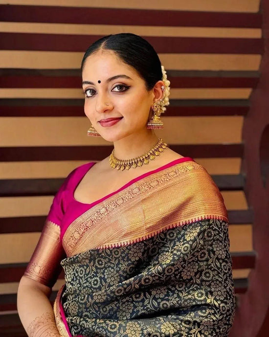 Soft Lichi Silk Embroidered Jacquard Ceremonial Saree