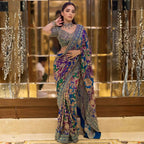 Soft Chinon Silk Digital Print Mirror Hand Work Tassel Border Ready Saree