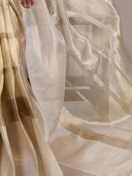 Gold Tissue Zari Weaving Banarasi Saree with Unstitched Blouse