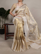 Gold Tissue Zari Weaving Banarasi Saree with Unstitched Blouse