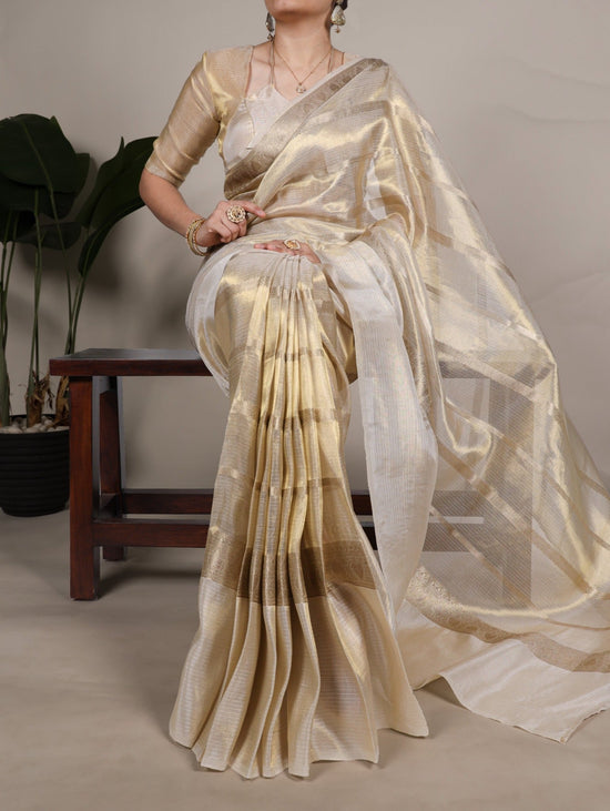Gold Tissue Zari Weaving Banarasi Saree with Unstitched Blouse