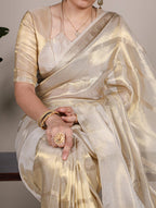 Gold Tissue Zari Weaving Banarasi Saree with Unstitched Blouse
