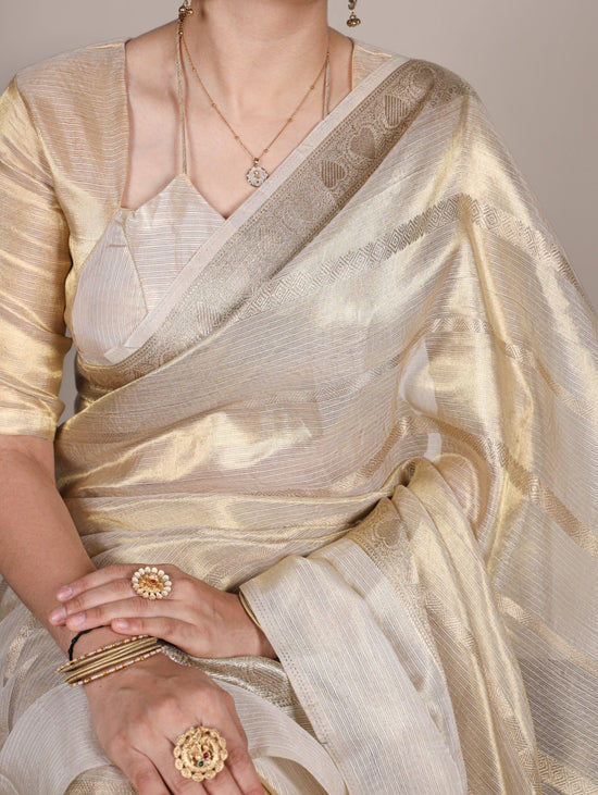 Gold Tissue Zari Weaving Banarasi Saree with Unstitched Blouse
