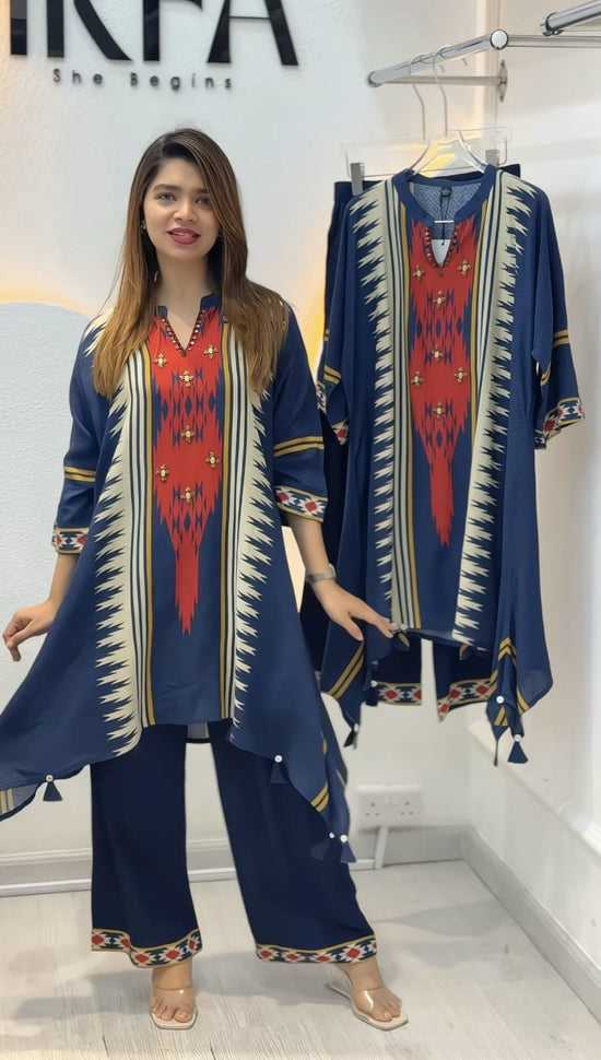 Muslin Cotton Digital Print Hand Work Kurti Pant Set