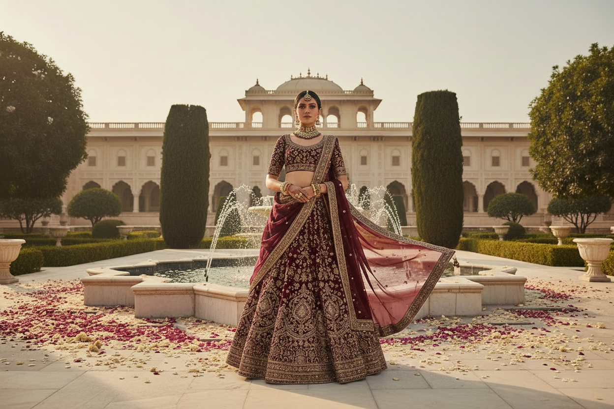 Bridal Lehenga Hero — Mughal Palace Garden