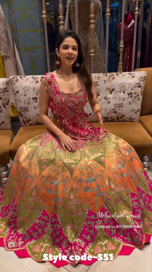 Crepe Digital Printed Designer Lehenga Choli With Shrug