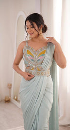 Heavy Crepe Silk Embroidered Sequins Ready-to-Wear Saree