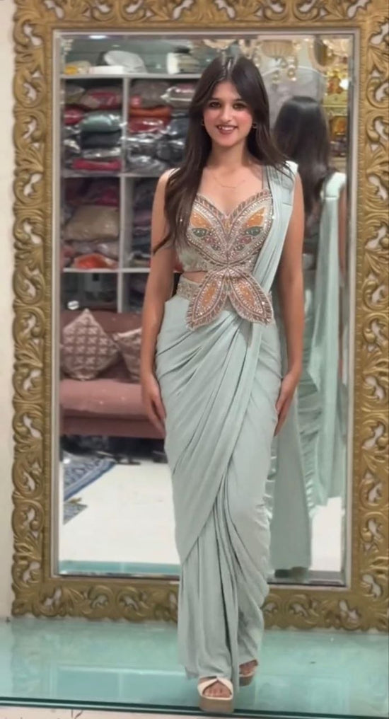 Heavy Crepe Silk Embroidered Sequins Ready-to-Wear Saree