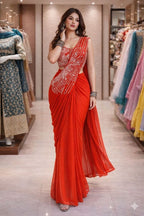 Georgette Embroidery Sequence Ready-to-Wear Saree