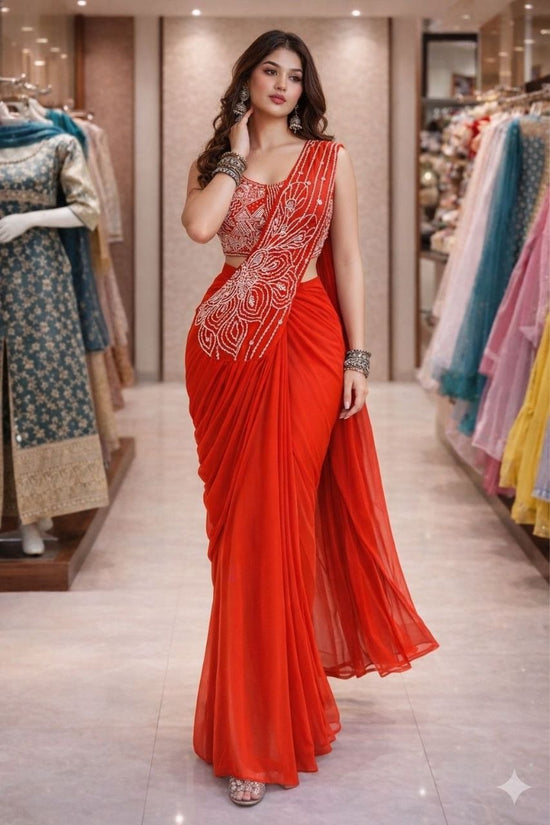 Georgette Embroidery Sequence Ready-to-Wear Saree