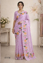 Cotton Printed Aari Work Saree with Unstitched Blouse