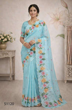 Cotton Printed Aari Work Saree with Unstitched Blouse
