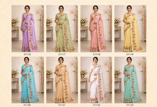 Cotton Printed Aari Work Saree with Unstitched Blouse
