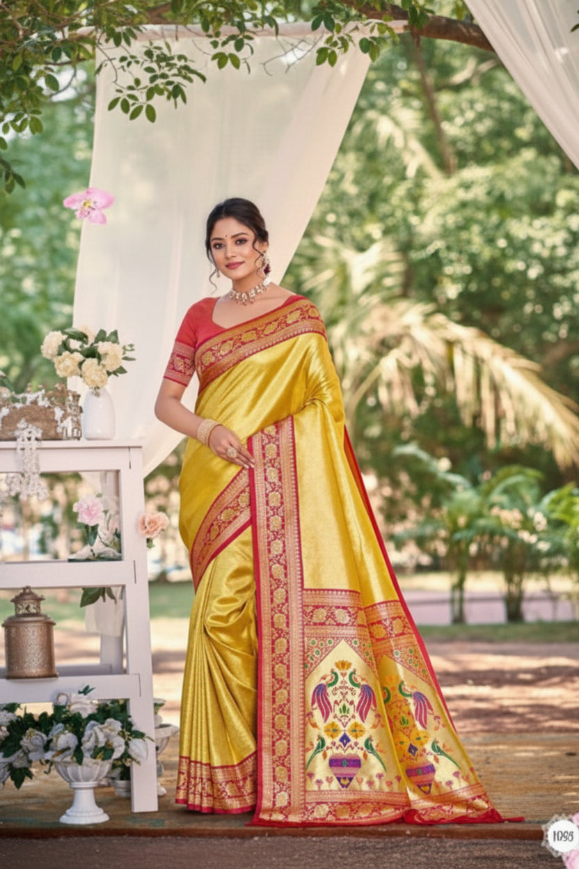 Devyani Kanjivaram Silk Printed Saree with Blouse Piece for Festive & Wedding