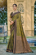 Silk Kantha Print Saree with Unstitched Blouse